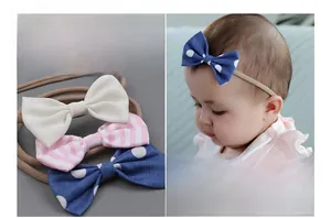 Three-piece set of seamless baby headbands with colorful cotton linen bows for infants