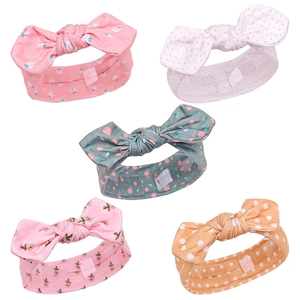 Lot de cinq bandeaux pour bébé en coton doux avec oreilles de lapin et motifs floraux