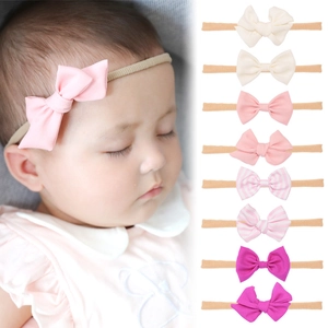 Cotton Linen Baby Bow Headband Soft Elastic Nylon Seamless Bowknot Hairband For Newborn Infant Toddler Photography Props