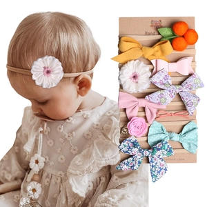 Baby Haarband Set mit rosa und gelben Blumen aus elastischem Nylon, 10-teiliges Set