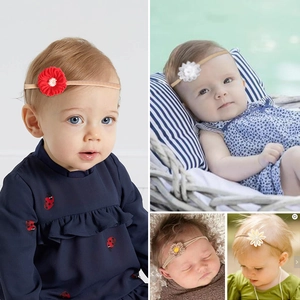 Lot de bandeaux élastiques pour bébé avec fleurs en tissu et détails de nœuds