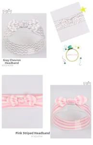 Elastische Babystirnbänder in Grau gewellt und Rosa gestreift mit weichen Schleifendetails