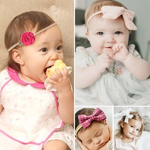 Baby-Stirnband-Set mit rosa Schleifen und Blumen für Neugeborene und Kleinkinder
