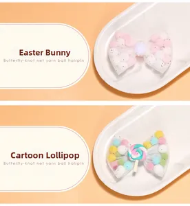 Detail of mesh bow hair clips with plush balls and cartoon lollipop for girls