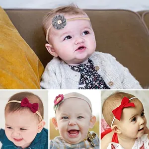 Cute baby headband set featuring soft bow and flower designs for newborn photography