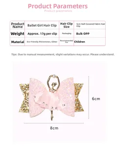 Détail de la pince à cheveux ballerine rose pailletée avec strass et base en tissu
