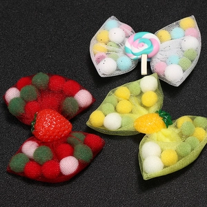 Cute children's mesh bow hair clips with rainbow lollipops and colorful plush balls