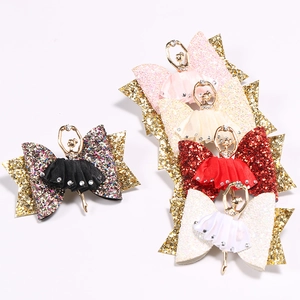Lot de 5 barrettes ballerine pour filles en tissu pailleté avec détails en strass