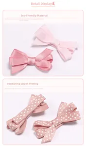 Close-up of ribbed bow clips showing environmental ribbon texture and polka dot printing