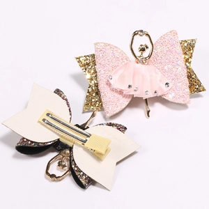 Barrettes fille ballerine à paillettes roses dorées et strass pour accessoires cheveux