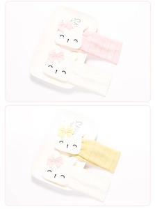 Breathable cotton baby headbands in pink, white, and yellow with cute rabbit bow details