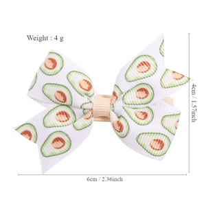 Barrette à cheveux pour enfant motif avocat en ruban gros-grain vert de 4g