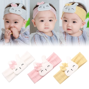 Baby Girls Cute Cartoon Bunny Headband Elastic Cotton Knit Bow Artificial Pearl Decoration Toddler Hair Band Hair Accessories Gift