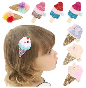 Set di fermagli per capelli per bambine con glitter a forma di gelato e fiori colorati
