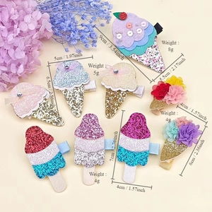 Fermagli per capelli con glitter a forma di gelato e fiori per bimbe dai colori vivaci