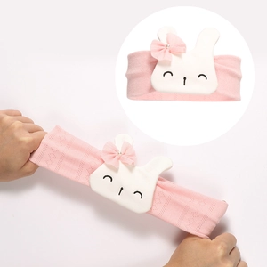 Pink breathable cotton baby headband with elastic knit and cute rabbit decoration