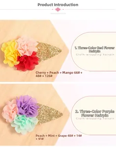 Dettaglio di fermagli per capelli a cono gelato colorato con base glitterata e fiori