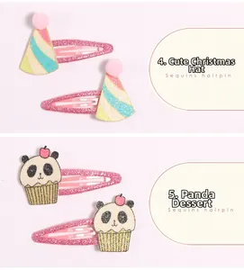 Detailansicht der Pailletten-Haarspangen mit Einhorn- und Cupcake-Motiven für Mädchen
