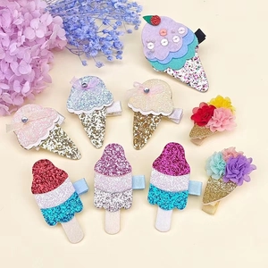 Simpatico Fermaglio per Capelli per Bambini a Forma di Gelato e Fiori Brillantini Paillettes Tessuto Fiocco Dolce Accessori per Capelli