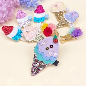 Set di fermagli glitterati per capelli per bambine con forme di gelato e fiori