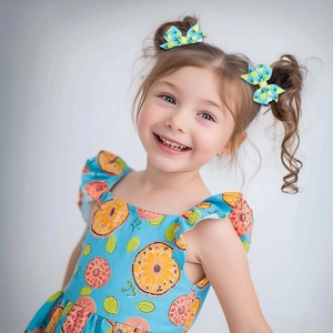 Barrettes à nœuds bleues pour enfants avec motifs ananas et robe d'été assortie