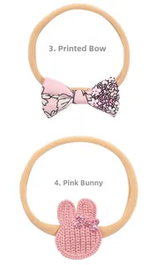Détails de bandeaux pour bébé avec nœud floral et lapin rose crocheté à la main