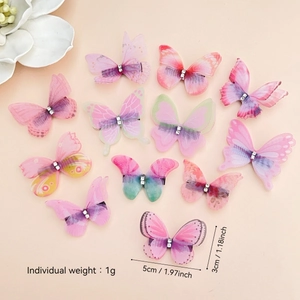 Lot de 11 barrettes papillon en tulle avec cristaux et textures de tissu délicates