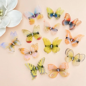 Lot de 12 barrettes papillon féeriques en maille pour filles avec détails en strass