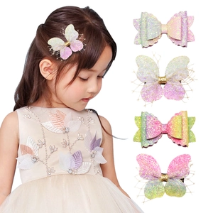 Gradient Glitter Butterfly Bow Hair Clips For Girls Sparkly Princess Fairy Fabric Hair Accessories For Children Gift