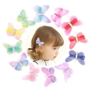 Détails de pinces à cheveux papillon en organza translucide coloré avec des paillettes