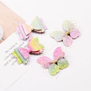 4-piece set of girls' gradient glitter butterfly hair clips in soft macaron pastel colors
