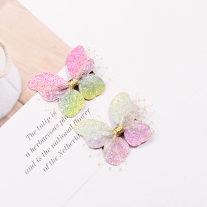 Glitter bow butterfly hair clips for girls with gradient wings and golden mesh detail