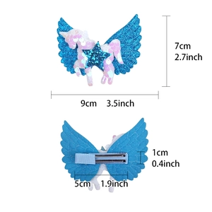Pinza para el pelo de unicornio con alas de lentejuelas azules y estrellas brillantes