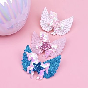 Pinzas para el pelo de unicornio con purpurina y alas de lentejuelas para niñas