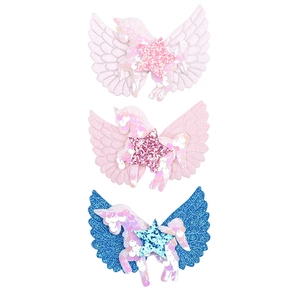 Horquillas de unicornio brillantes con alas y estrellas de lentejuelas para niñas, set de 3