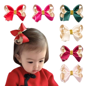 Kinder Satin Schleife Haarklammern Polyester Band Glitzer Gold Seitenclips Geburtstag Party Performance Haarschmuck Für Mädchen