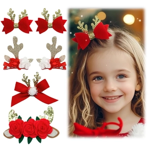 Barrettes à Cheveux Bois de Renne de Noël pour Enfants Nœud à Paillettes Accessoires de Costume de Fête pour Filles