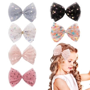 Kids Mesh Bow Hair Clips Polka Dot Stars Sequins Princess Hairpin Sweet Decorative Hair Accessories For Girls Toddlers