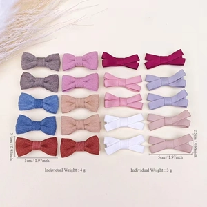 20-piece assorted bow hair clip set for infants in cotton linen and satin fabric