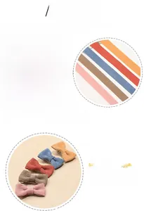 Detailed view of colorful corduroy bow hair clips for babies with soft cotton ribbons