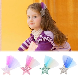 Barrettes à cheveux étoile pour filles avec dentelle en maille et paillettes brillantes