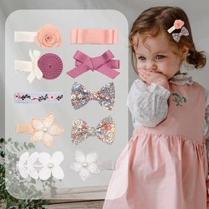 Handmade Floral Bow Hair Clips For Girls Fully Covered Ribbon Fabric Hairpins With Artificial Pearls Embroidery Flower Accessories