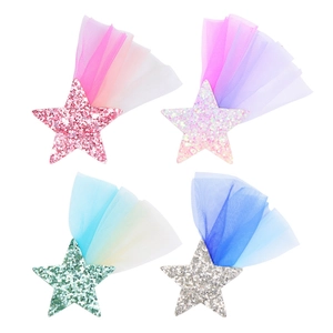 Barrettes à cheveux étoiles colorées pour filles avec paillettes et tulle de dentelle