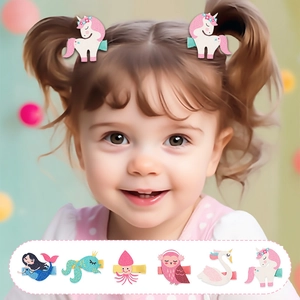 Barrettes à Cheveux Animaux de Dessin Animé Mignons pour Enfants Paillettes Brillantes Sirène Licorne Chouette Cygne Poulpe Épingles à Cheveux Faites à la Main Enveloppées de Ruban