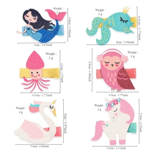 Lot de barrettes animaux pailletées avec sirène et licorne pour petites filles