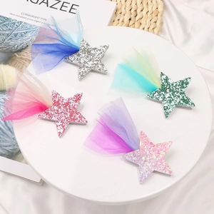 Barrettes à cheveux étoile scintillante pour filles avec tulle coloré lot de quatre