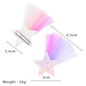 Barrette étoile en tulle pour filles avec paillettes colorées et pince crocodile en métal