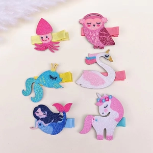 Lot de 6 barrettes pailletées pour enfants avec animaux de dessin animé et licorne
