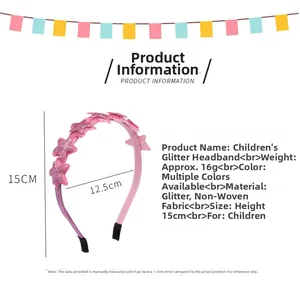 Detailed view of pink glitter kids headband with ice cream and floral felt decorations