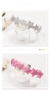 Close-up of sparkling glitter star headbands in silver and pink for girls' hair accessories